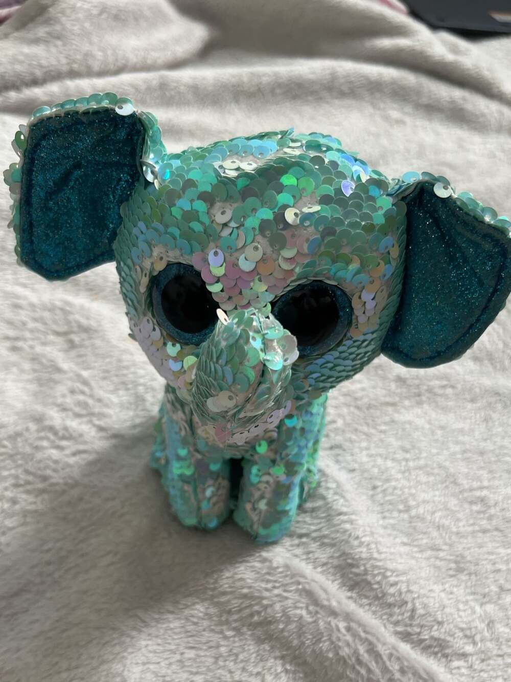 Ty Flippables Stuart Elephant Blue Sequin Plush Stuffed Animal